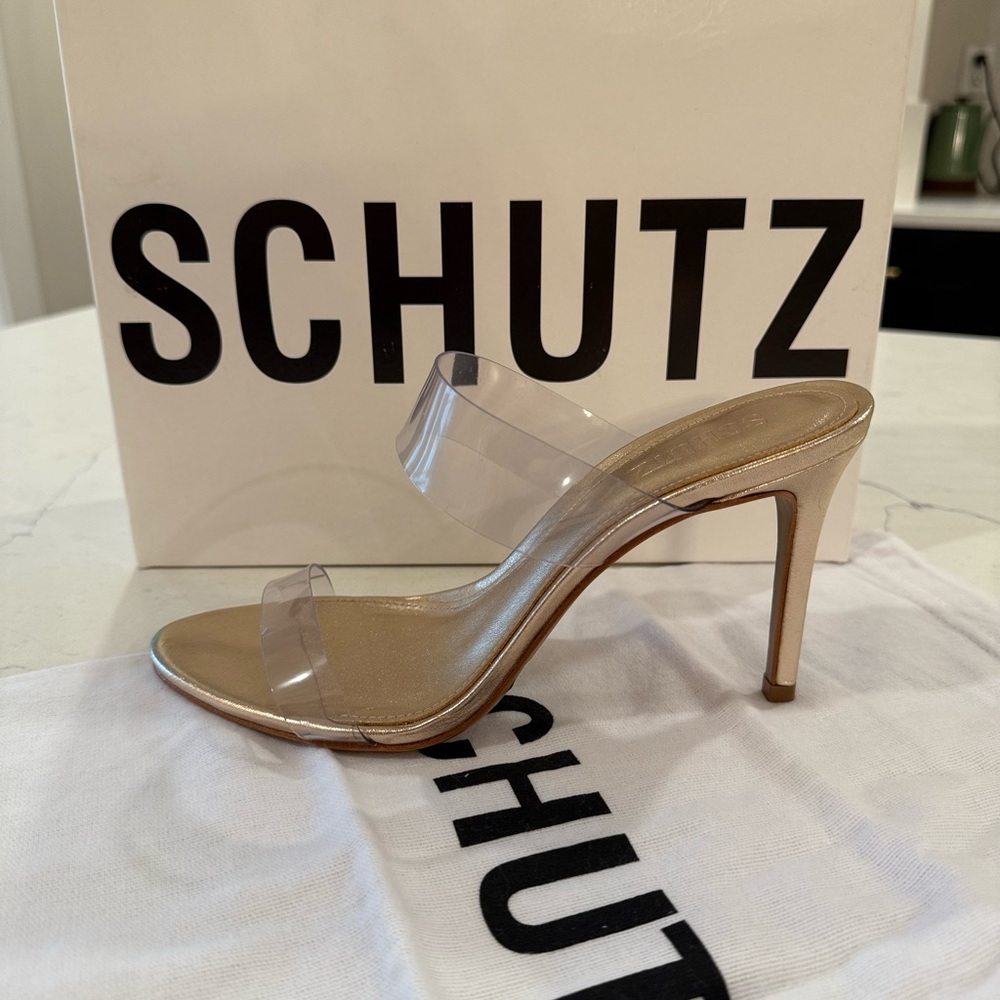 New SCHUTZ ARIELLA SANDAL Nude Clear Vinyl Stiletto Heel Transparent Sandals 8